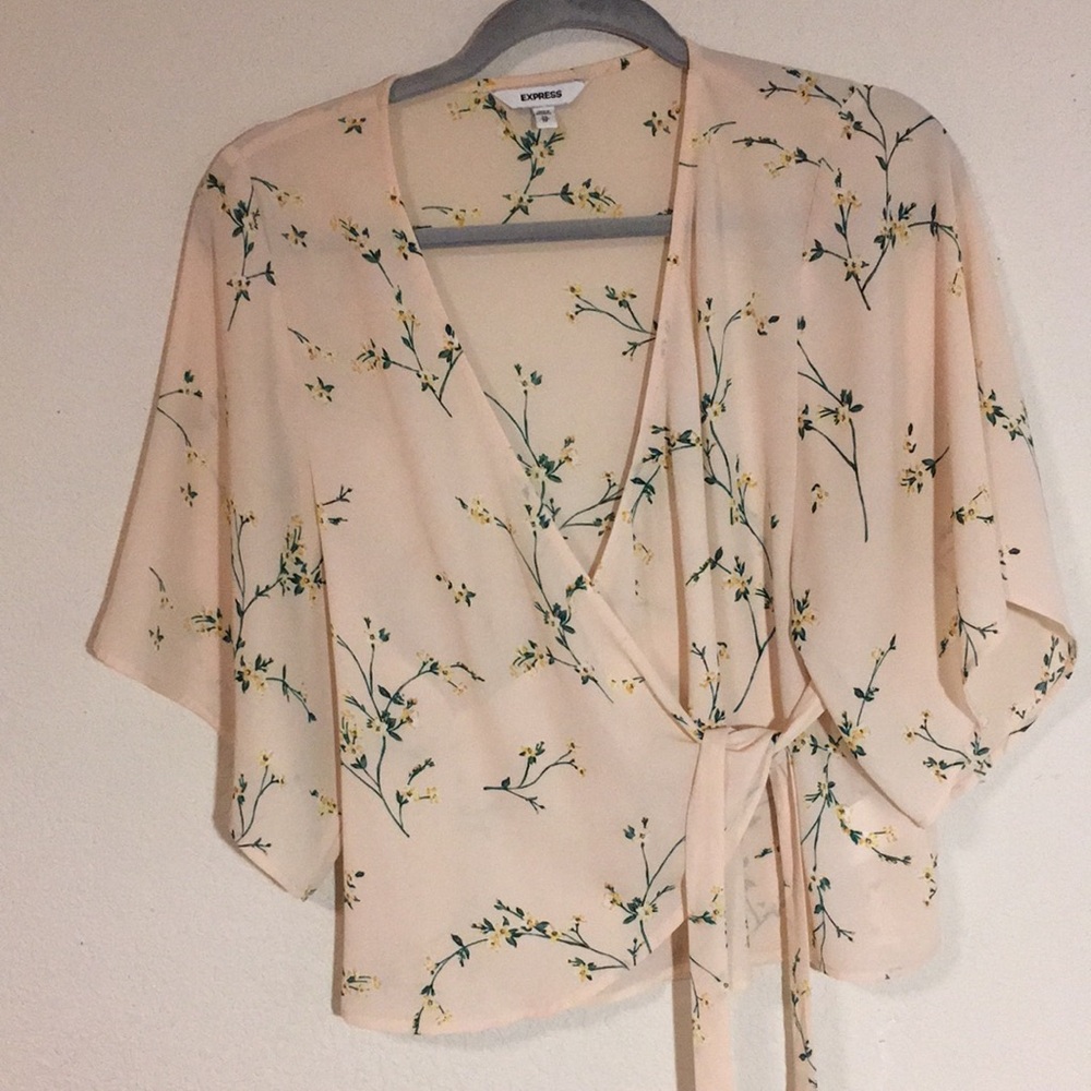 Express Floral Wrap Top - Cream